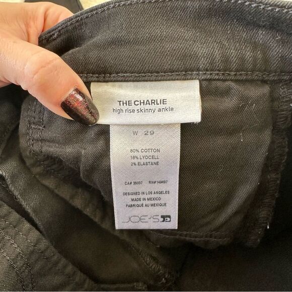 Joe's Jeans Black The Charlie High Rise Skinny Ankle Raw Hem Jean, 29 - Picture 9 of 10